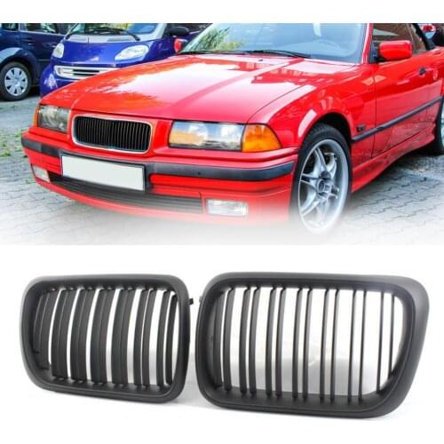 2Pcs Double-slat Matt Black Front Bumper Grills 51138195152/51138195151 for BMW E36 97-99 Exterior Parts Racing Grills