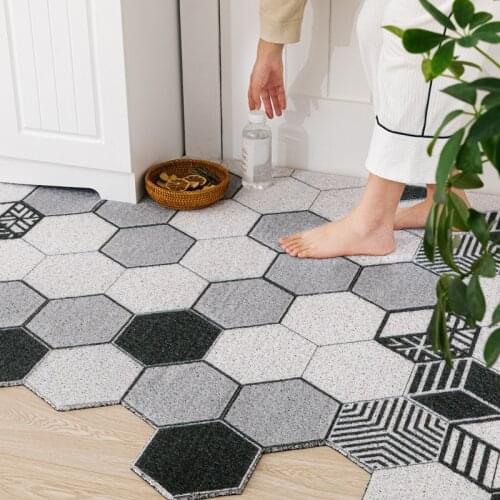 Nordic Color hexagon geometry Entrance hall carpet PVC wire loop mat INS Door mat Living room floor mat bathroom non-slip rug