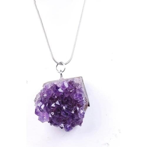 Natural Crystal Necklace Raw Amethyst Quartz Purple Crystal Cluster Pendant Healing Stones Specimen Home Decoration Crafts
