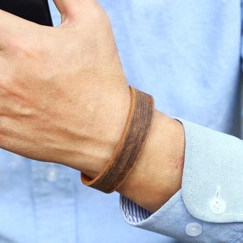 Retro Vintage Punk Style Men Bracelet Wide Leather Button Clasp Adjustable Wrap Bangles for Women Jewelry