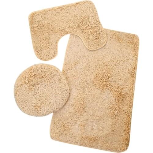 2pcs Microfiber Bathroom Rugs Set Shaggy Soft Bath Mat & U-Shaped Toilet Rug Non-Slip Machine Wash Dry Absorbent Shower HY99
