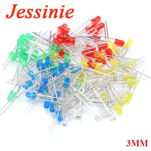 100pcs/lot 3MM LED Diode Kit Mixed Color Red Green Yellow Blue White