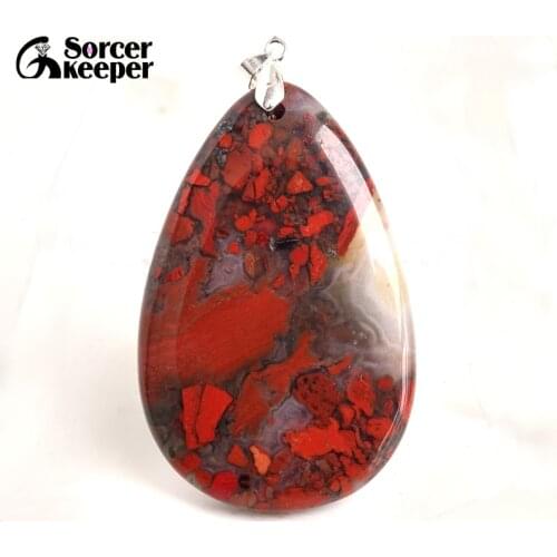 Real Natural Bloodstone Gem Stone Pendant Necklace Polished Drop Agates Slice Fashion Crystal Beads For Jewelry Making BE683