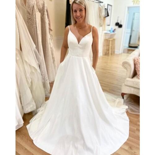 New Fashion Plus Size Wedding Dresses Sweep Tran Spaghetti Strap Backless Bridal Gowns Sweep Tra Bride Dresses Robe de Mariee