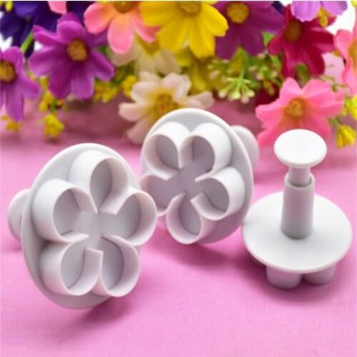 New 3Pcs Flower Plunger Cookie Cutter DIY Blossom Flower Cake Fondant Mold Plastic Cake Decorating Tools Baking Accessories