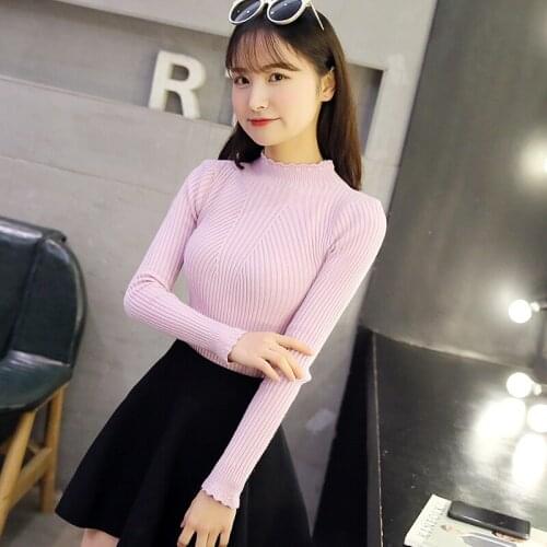 Pure Color Core-spun Yarn Lace Collar Slim-fit Sweater Fashion Casual Bottoming Shirt