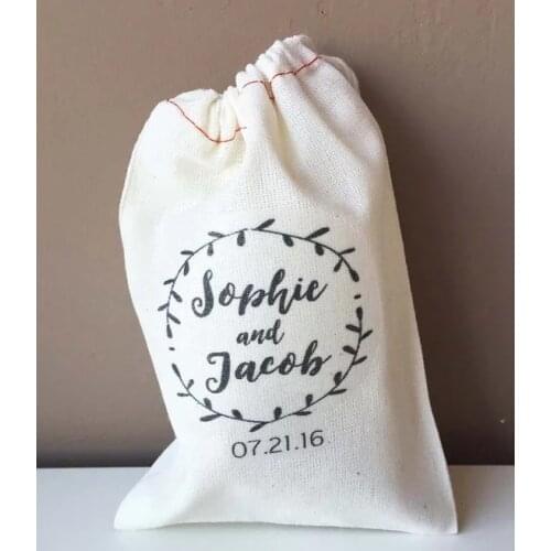 Personalize laurel wreath wedding favor bags, Bachelorette thank you kits, bridal shower Survival Kit Chocolate Candy pouches