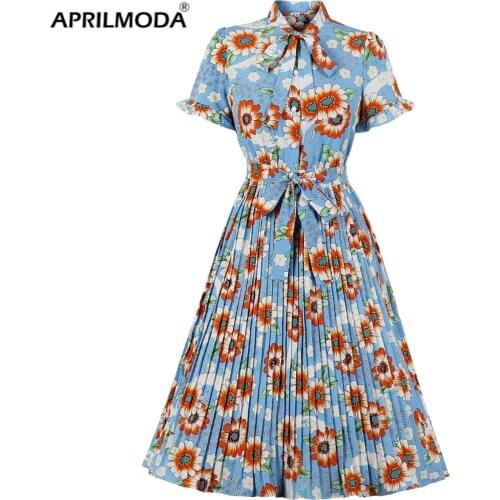 Runway Holiday Short-sleeved Chiffon Dress With Belt Bow Neck High Waist Floral Print Beach Midi Sundress Backless Sexy Vestidos