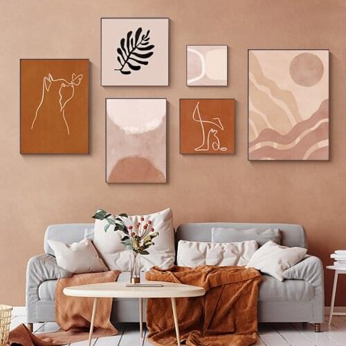 Pink Geometric Pictures Abstract Lines Sun Cat Canvas Prints Modern Living Room Bedroom Fashion Poster Wall Art Paintings Decor