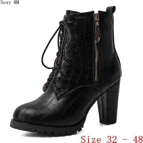 Spring Autumn High Heels Ankle Boots Women Short Boots Ladies Shoes botas botte femme Small Plus Size 32 - 48