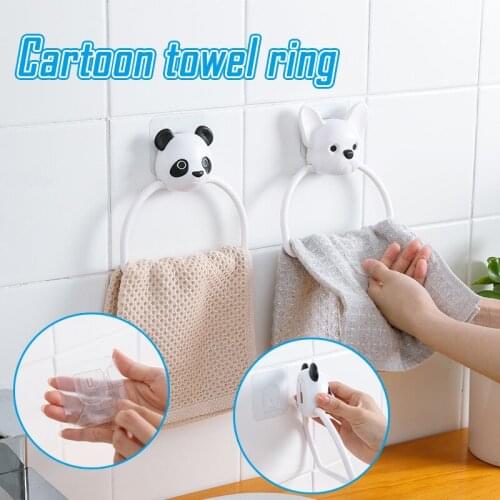 Cute Cartoon Childrens Towel Rack Kitchen Bathroom No Punch No Trace Hook Self-adhesive Wall Mount Hanging Ring WXV Sale