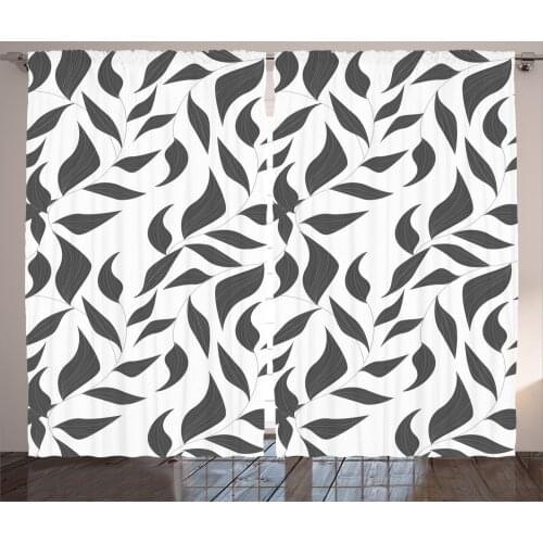 Modern Botanical Curtains Grayscale Striped Branches Satin Fabric Drapes for Living Room Bedroom 2 Panel Window Set