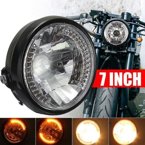 Universal LED 7" Motorcycle Round Headlight Turn Signal light Head Lamp H4 For Honda Yamaha Kawasaki Cafe Racer
