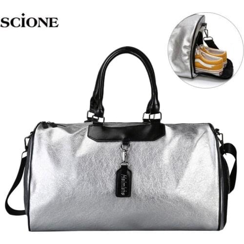 Women Silver Fitness Gym Bag Traveling Bags Glitter Sac De Sport For Men Training Sports Outdoor Gymtas Gym Travel Bag XA32A