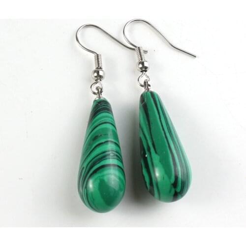FYSL Silver Plated Water Drop Malachite Stone Dangle Earrings for Women Rose Pink Quartz Jewelry