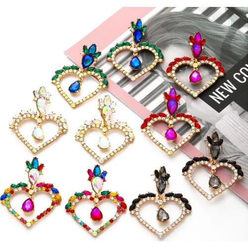 Wholesale 2021 Za Love Hanging Earrings Women Heart Crystal Geometric New Zircon Drop Earrings Jewelry Accessories Fast Shipping