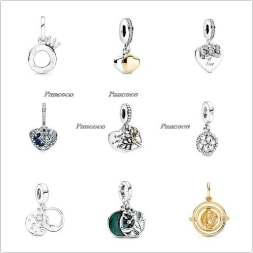 925 Sterling Silver Sparkling Snowflake Circle Dangle Charm Bead Fit Women Pandora Bracelet & Necklace Jewelry