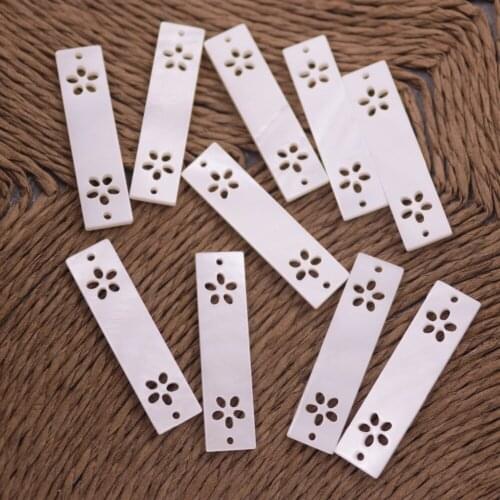 10 PCS 7mmX30mm Hollow Flower Shell Rectangle Mother of Pearl Top Hole Loose Beads