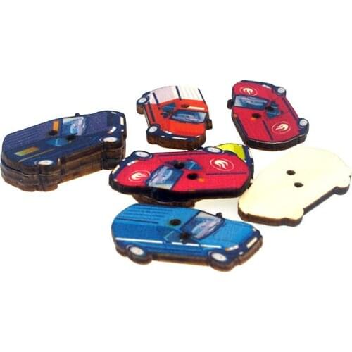 24PCs Wooden Sewing Buttons Scrapbooking Car Colorful Mixed Two Holes Cartoon 33x28mm Costura Botones Decorate bottoni botoes