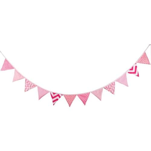 3.2m 12 17cm Flags Pink Checked Cotton Banner Pennant Garland Kids Baby Birthday Bunting Wedding Party Decor Take Photo Tools