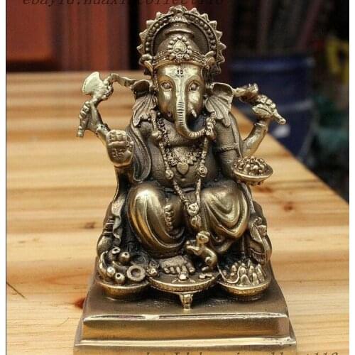4" Tibet Buddhism Sit Ganapati Ganesh Lord Ganesha Elephant Buddha Statue