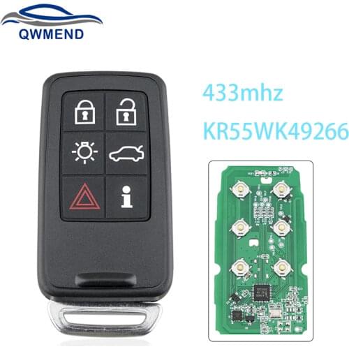 6 Buttons Smart Remote Car Key for VOLVO XC60 XC90 S90 S60 2009-2014 for Volvo Keys Fob 433mhz KR55WK49266