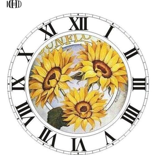 Diamond Painting Sunflower Pattern Wall Clock 3D Full Square and Round Rhinestone 5d diy Diamond Embroidery Craft Decoration