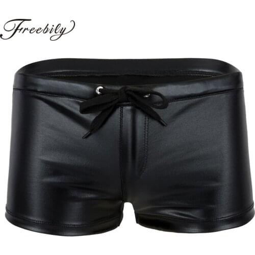 Mens Lingerie Shiny Patent Leather Boxershorts Men Drawstring Lounge Boxers Male Panties Underwear Boxer Shorts Underpants