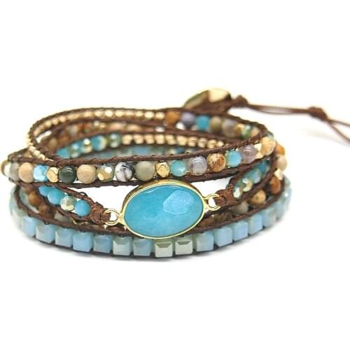 Amazonite Wrap Bracelets for Women Girls 5Layers Beaded Boho Crystal Natural Stone Beads Bracelet Bohemian Fashion Jewelry Gifts