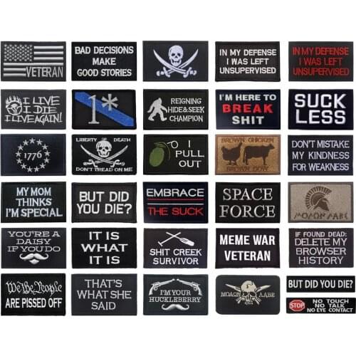 Skull Embroidered Patch Cool Military Slogan Sticker Decal Applique Army Operator Tactical Patches