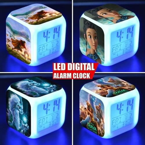 Disney Raya and The Last Dragon Digital Alarm Clock Color Change Time Date Temperature Cube Night Light Kids Gift