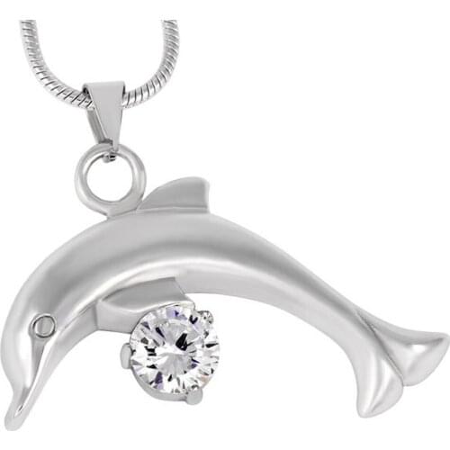 IJD8289 the dolphin with a ball with Crystal Stainless Steel Ash jewelry lovely Cremation urn Necklaces for Women&Men wholesale