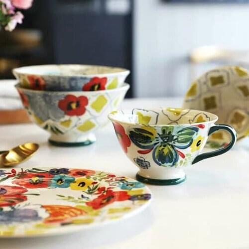 Classic Hand-Painted Ceramic Coffee Cup Tray Saucer Set With Gift Box Tea Soy Milk Breakfast Dessert Tray