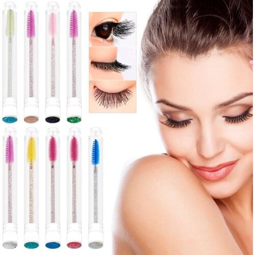 10pcs Disposable Crystal Eyelash Brush for Eyelash Extension Make up Brushe Broken Diamond at Bottom Acrylic Beauty Makeup Tool