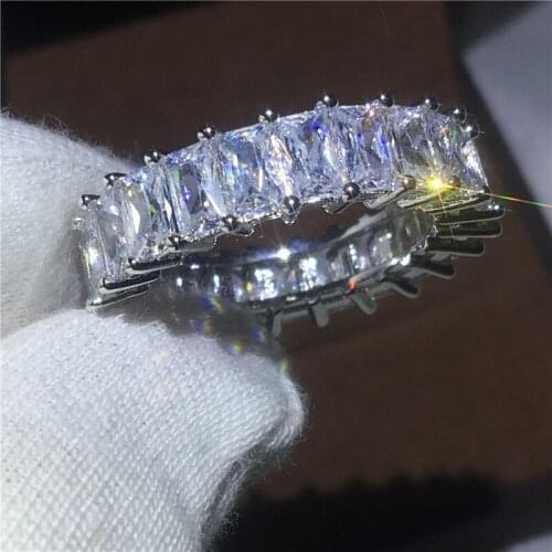Classic ring Engagement Wedding Band Rings for women men Full Princess cut AAAAA zircon White Gold Filled Female Finger Jewelry