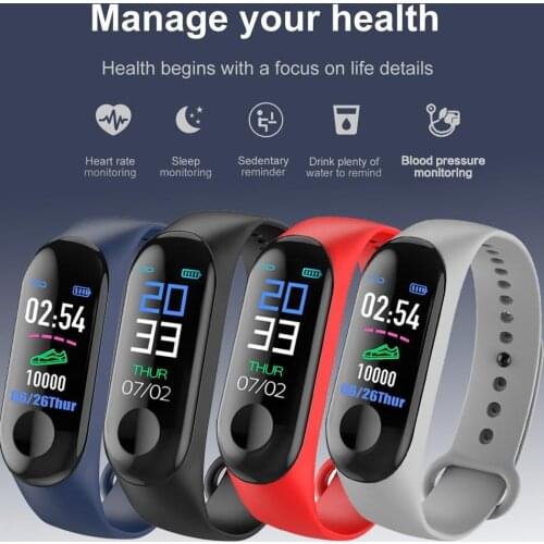 M3 Bluetooth Smart Watch Color Screen Fitness Tracker Smart Bracelet Heart Rate Sport Watch for Men Women