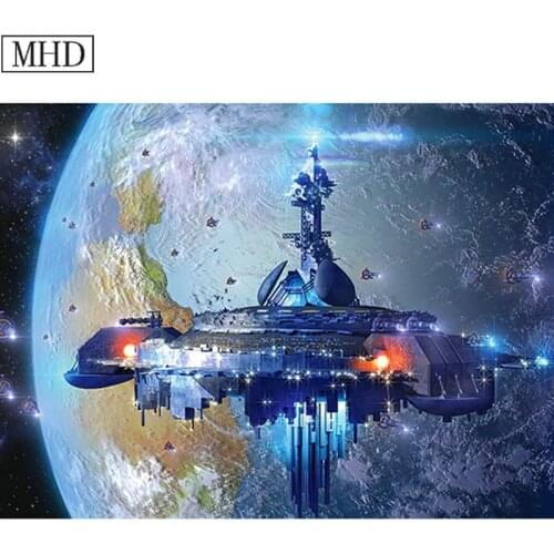 MHD Needle spaceship picture scenery 5d diy diamond painting cross stitch full square drill 3d mosaic home decoration art kit