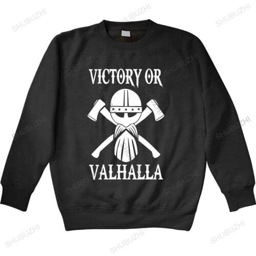 Men autumn sweatshirt black hoody Viking / Norse "Victory or Valhalla" Heavy cotton brand hoodie drop shipping warm hoody