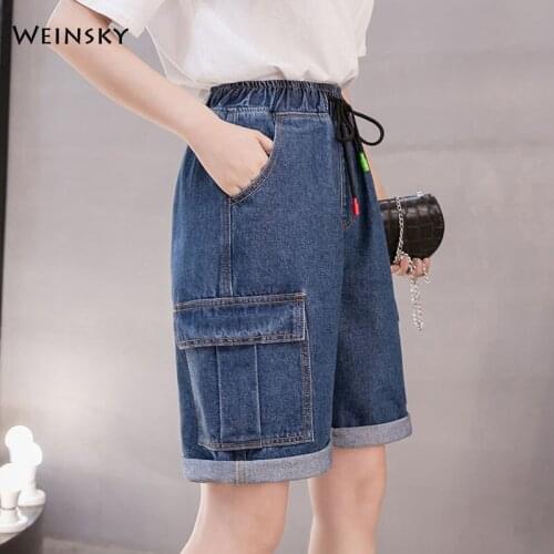 New Women Fashion Denim Shorts Plus Size Summer Casual Style Stretch Knee length Jeans