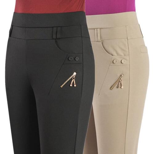 Middle-aged Lady Casual Long Pants Spring Summer Winter Middle-aged Mom Large size Elastic Waist Women Small Straight Leg Pants
