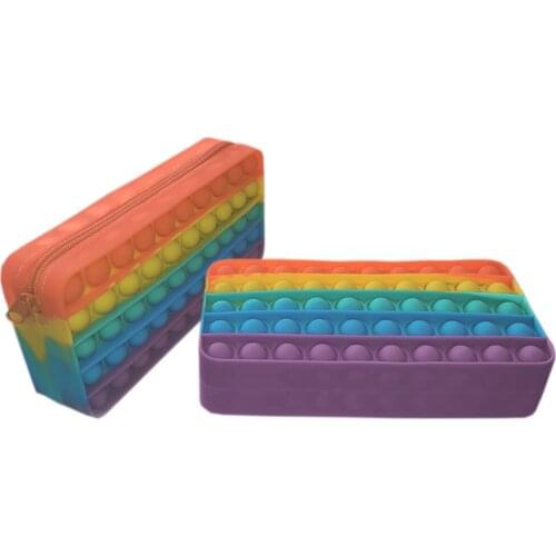 Rectangle Pencil Case Silicone Push Bubble Fidget Reliver Stress Toy Rainbow Push Bubble Anti-stress Toys Adults & Children