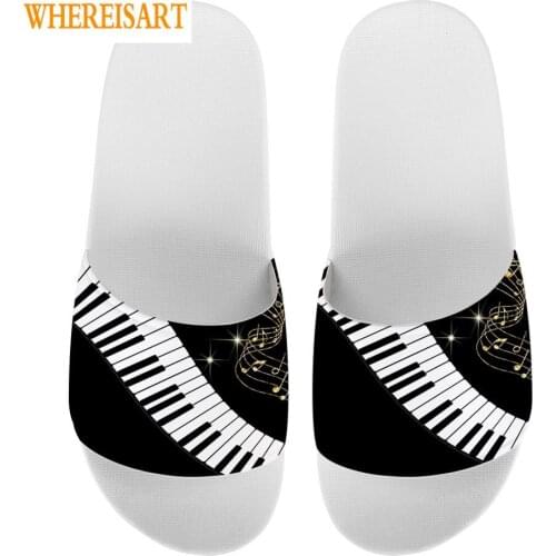 WHEREISART Music Notes Piano Keyboard Pattern Woman Summer Home Slippers Casual White No-slip House Flip Flop Beach Female Shoe