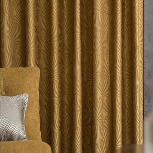 Modern Luxury Golden High Shading Curtain for Living Room Bedroom Fan Patter Design Blinds Drapes Window White Tulle Curtain