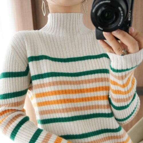 Cashmere sweater autumn winter new womens color matching pullover sweater loose knit woolen sweater casual all-match sweater