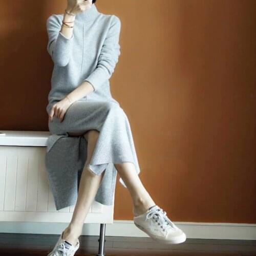 BELIARST 2018 Autumn and Winter Long Half-High Collar Pullover Sweater Woman Slim Sweater Warm Split Fork Over The Knee Sweater