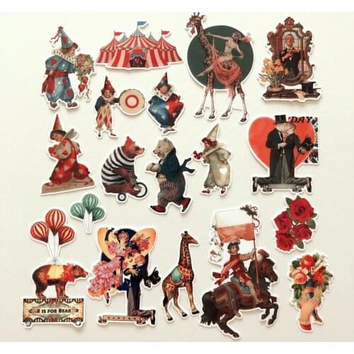 18pcs/Set Vintage Clown circus series stickers DIY scrapbooking junk journal mobile computer happy planner decoration stickers