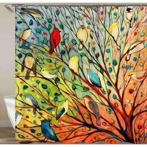 Forest Green Trees Shower Curtain Bamboo Defoliation Bathroom Curtain Waterproof Fabric With Hook 72x72 Inch