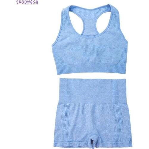 Women fitness sports runing yoga clothing camisole shorts solid color 2 pieces suit good breathable material comfortable style