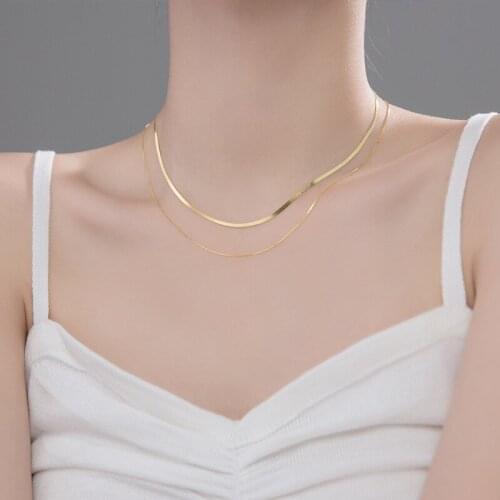 100% Real. 925 Sterling Silver Double Rows Snakebone Chain &Beads Chain Necklace Clavicle