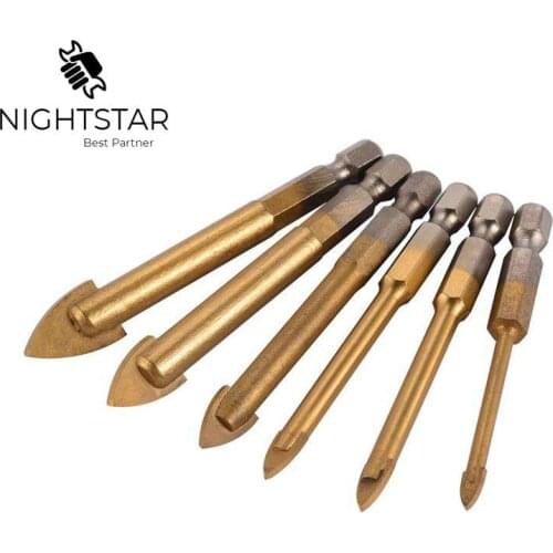 6pcs Titanium Coated Glass Drill Bits Set 2 Cutting Edges Spear Head Drill with Hex Shank for Ceramic Tile Marble Mirror